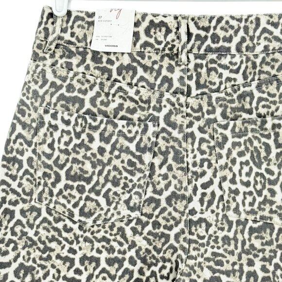 Vigoss Women's Frayed Hem Tan Cheetah Print Ace Cut off Denim Shorts Size 27 NWT - Picture 4 of 11